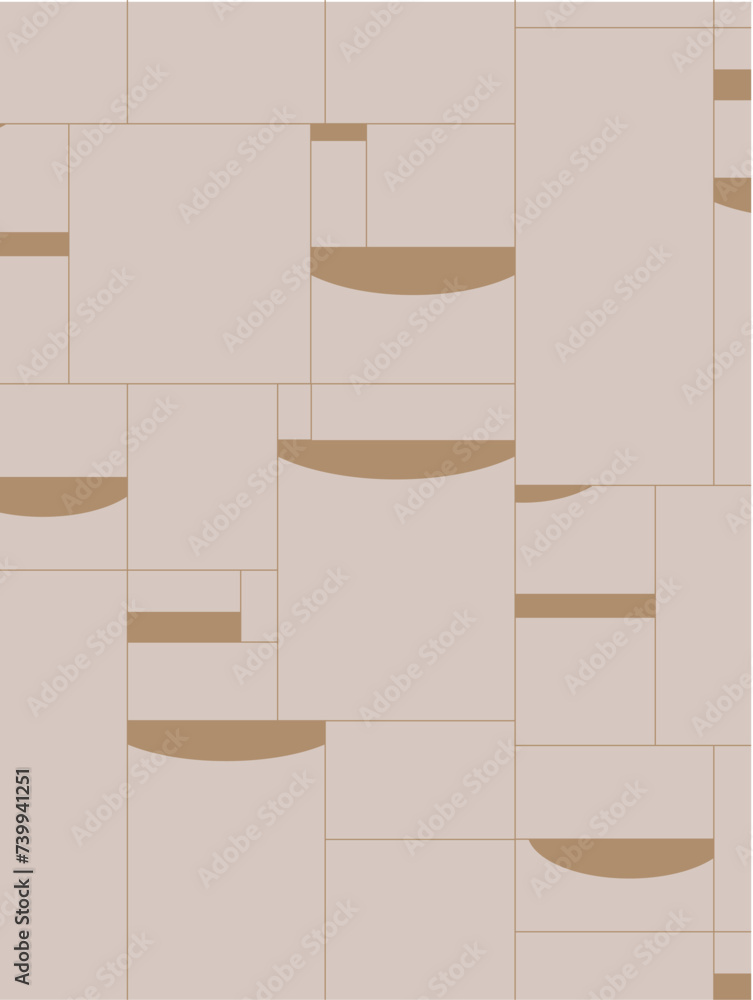 Art deco quadristic seamless vintage pattern drawing on beige background.