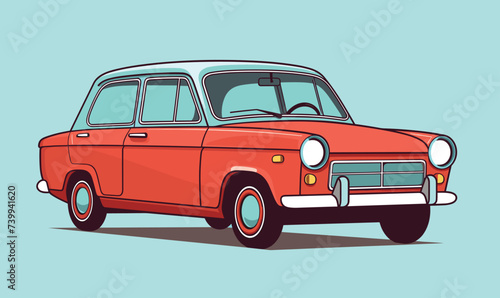 Retro style classic car vector illustration with black outlines, isolated.