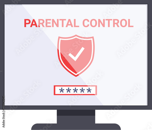 Red parental control icon cartoon vector. Remote digital. Block web content