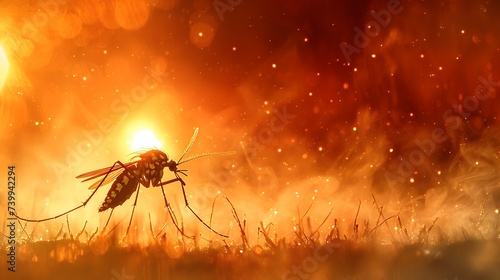 Mosquito in Field with Flaming Sunset