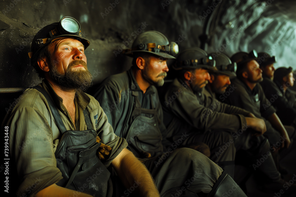 group of miners resting during break time