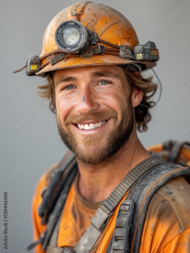 smiling or laughing construction worker, Rich expressions and postures - obrazy, fototapety, plakaty 