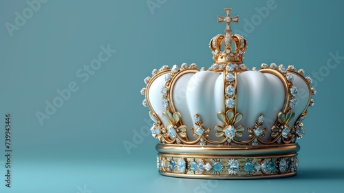 King or queen crown on blue background. Generative AI