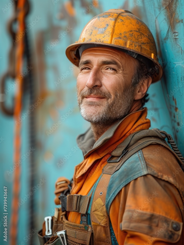 smiling or laughing construction worker, Rich expressions and postures smiling or laughing construction worker, Rich expressions and postures