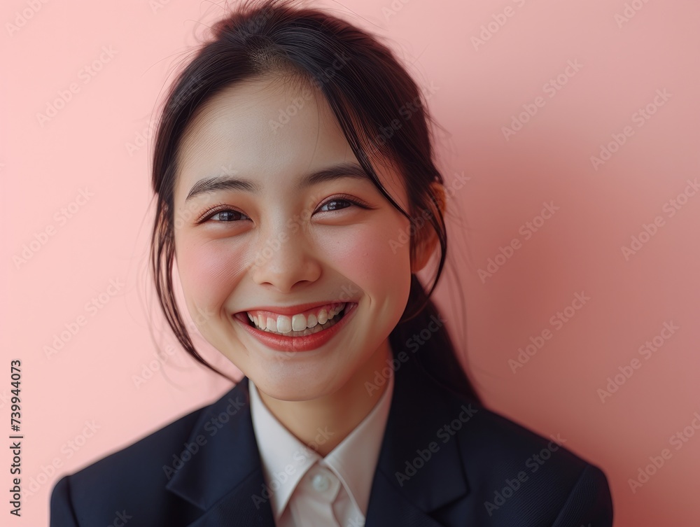 happy smiling or laughing Asian female office worker with black short hair happy smiling or laughing Asian female office worker with black short hair