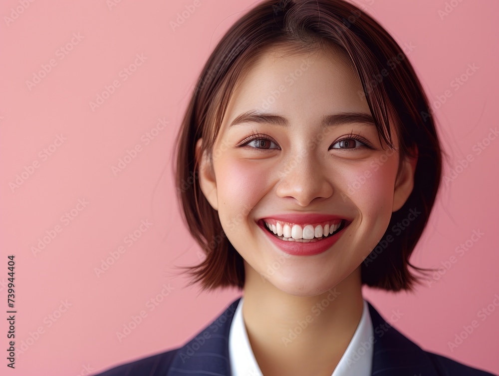 happy smiling or laughing Asian female office worker with black short hair happy smiling or laughing Asian female office worker with black short hair
