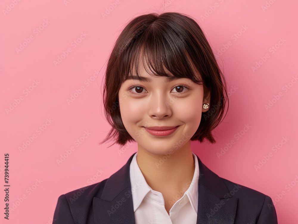 happy smiling or laughing Asian female office worker with black short hair happy smiling or laughing Asian female office worker with black short hair