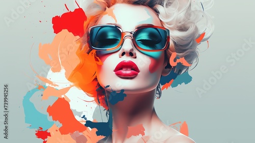 Abstract portrait of fashionable blonde woman. AI generated image.