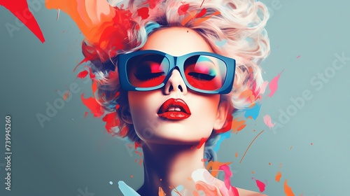 Abstract portrait of fashionable blonde woman. AI generated image.