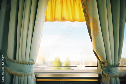 silk curtains framing view in luxurious train car © Natalia