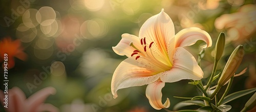 A close-up shot capturing the intricate details of a stunning lily flower, with the background intentionally blurred for a focused effect.