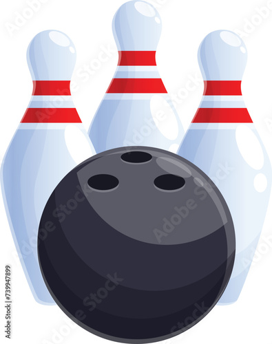 Black ball skittles icon cartoon vector. Success tournament. Pin strike fun