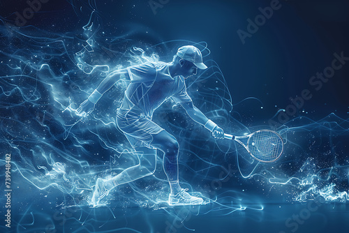 athlete plays tennis. Digital frame polygon illustration. technology of lines and points 