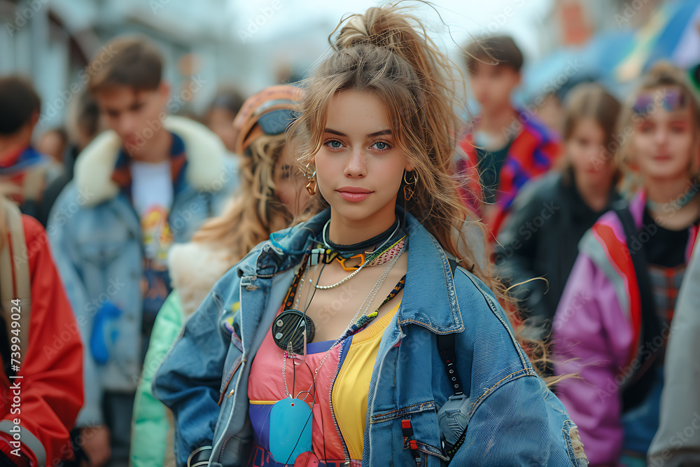 the girls are dressed in the retro style of the 90s, the mood of dancing and fun
the girls are dressed in the retro style of the 90s, the mood of dancing and fun