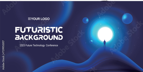 Businessman facing towards future city futuristic technology space background
