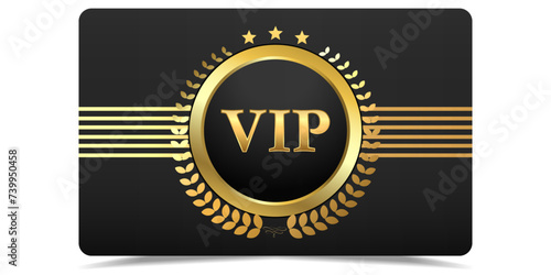 Vip banner with gold text. Vip on black background. Luxury gift card, label. Certificate with golden text. Golden VIP. Template design for invitation, casino, club, award. Vector illustration. 