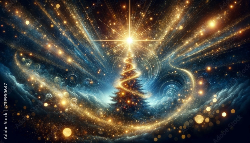 Glowing Abstract Christmas Tree with Golden Sparkles Glowing Abstract Christmas Tree with Golden Sparkles