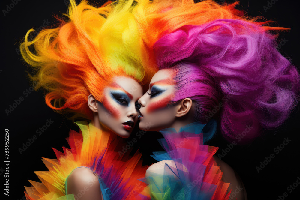 Two young women in a glamorous look with stylish make up Two young women in a glamorous look with stylish make up