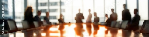 Blurred lines of leadership focused teamwork in a dynamic boardroom