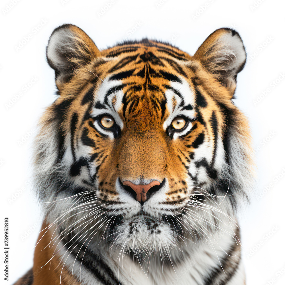 Fototapeta premium Tiger close up portrait isolated on white background