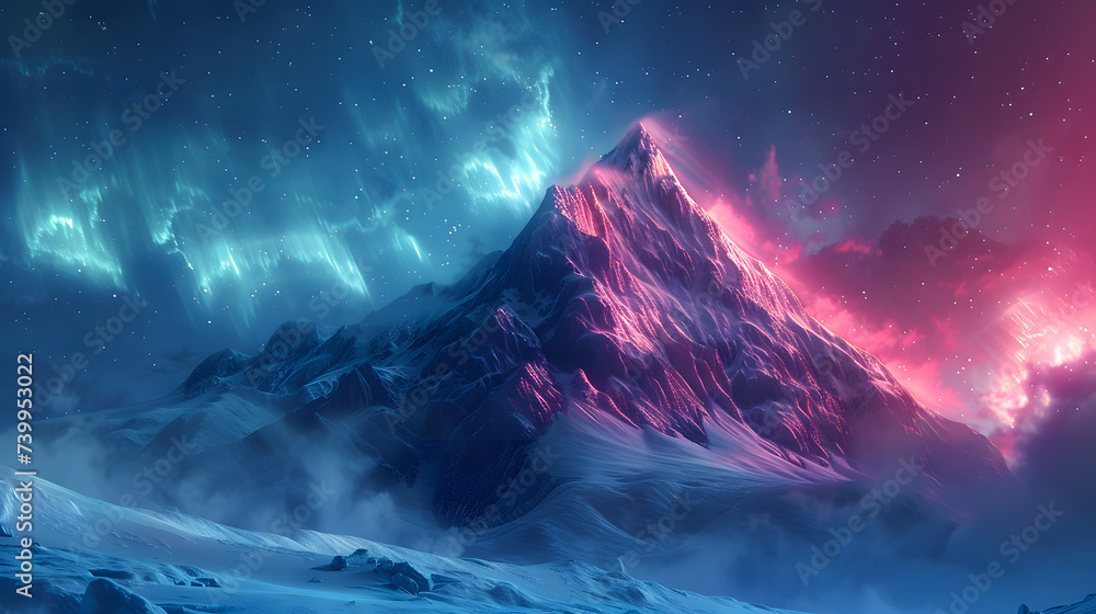 Enchanting Aurora Borealis over an Icelandic Mountains. Generative AI