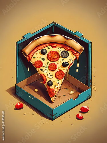 Just 1 slice of pizza, very delicious, cartoon art style, type 85 photo