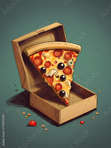 Just 1 slice of pizza, very delicious, cartoon art style, type 82 photo