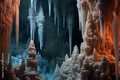 Stalactites and stalagmites in the cave photo