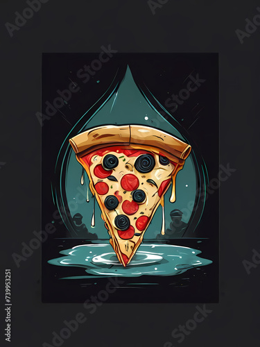 Just 1 slice of pizza, very delicious, cartoon art style, type 61 photo