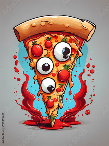 Just 1 slice of pizza, very delicious, cartoon art style, type 48 photo