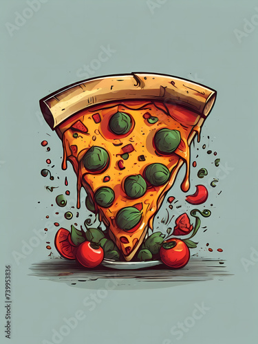 Just 1 slice of pizza, very delicious, cartoon art style, type 4 photo