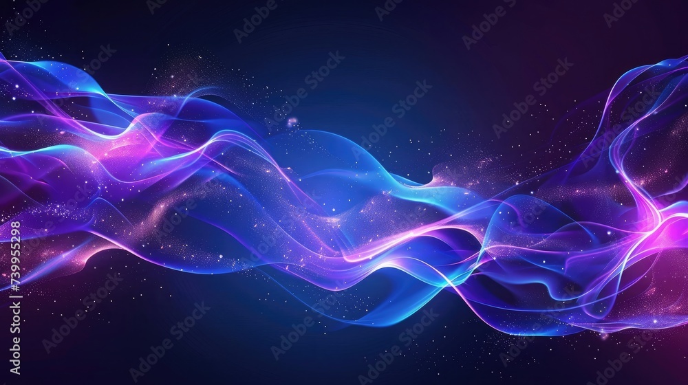 Fototapeta premium Dark abstract background with glowing wave. Shiny moving lines design element. Modern purple blue gradient flowing wave lines. Futuristic technology concept