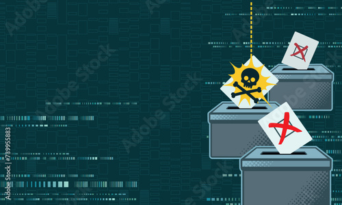 election ballot box with piracy vote tampering data for democracy under threat hacking concept illustration