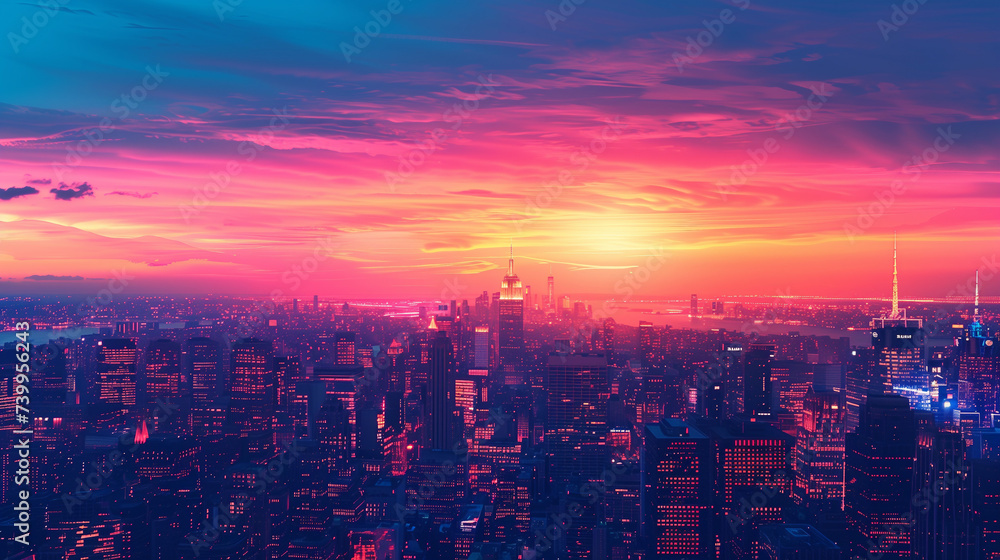 City Skyline Bathed in Sunset Glow