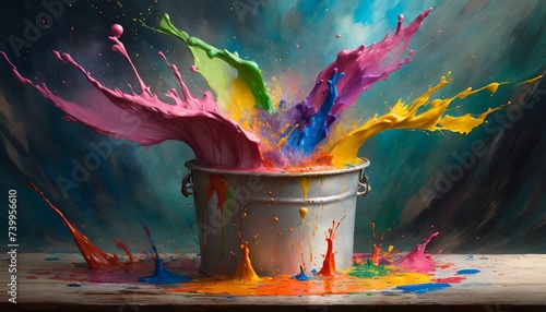 Colourful liquid paint splash in a bucket