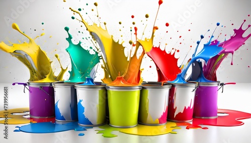Buckets of colourful paint splash