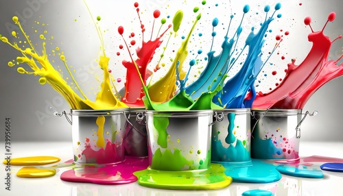 Buckets of colourful paint splash