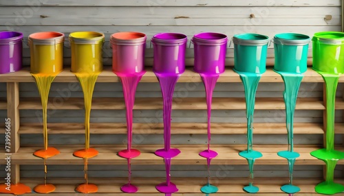 Buckets of liquid colourful paint