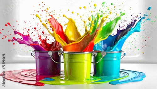 Buckets of colourful paint splash