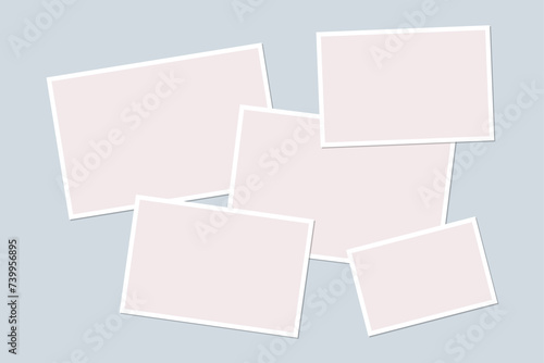 A composition of empty rectangular frames. Photo collage template. Shadow photos, a composition of abstract picture frames and a developed collection of vector mood board templates. 5 empty frames.