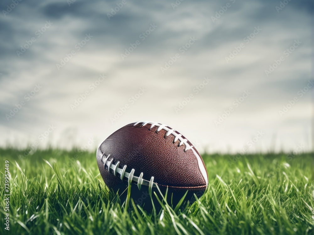 American football ball on green grass against black background. American football ball on green grass against black background.