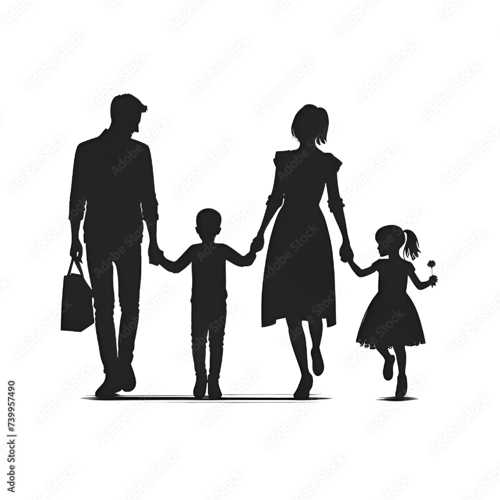 Family silhouettes, Happy family silhouette set isolated on white background.