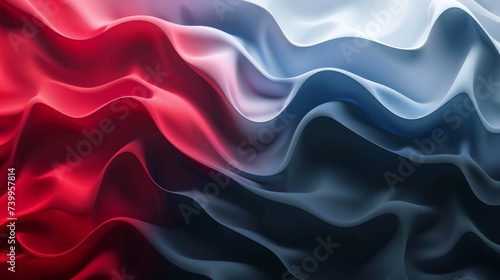 Vibrant red and blue fluid abstract design with a smooth and dynamic texture. Sleek wavy pattern simulating silk fabric in a vivid red to blue gradient.
