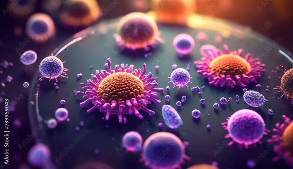 Close-up photo of viral cells in a petri dish in vitro. Science and medicine concept. Close-up photo of viral cells in a petri dish in vitro. Science and medicine concept.