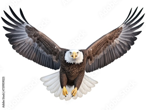 Bald Eagle Isolated on White Background  Adult Flying Eagle Isolated on White Background