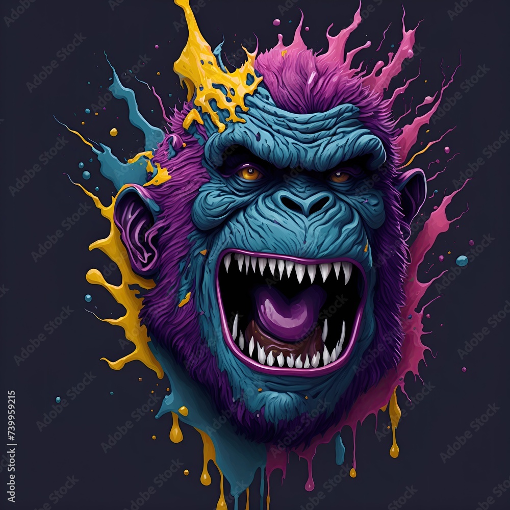 Ape head splash style of colorful paint