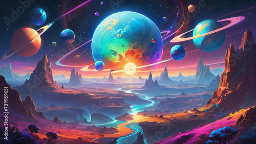 Colorful spacescape from various star systems photo