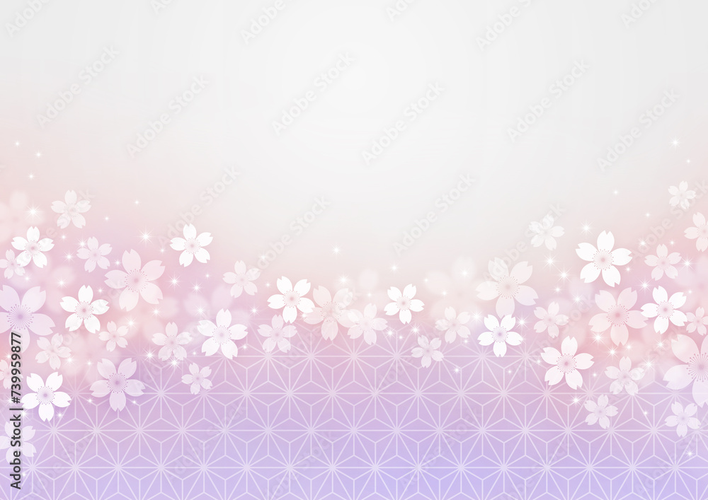 光の中で輝く桜の花の和風背景、オレンジ色紫