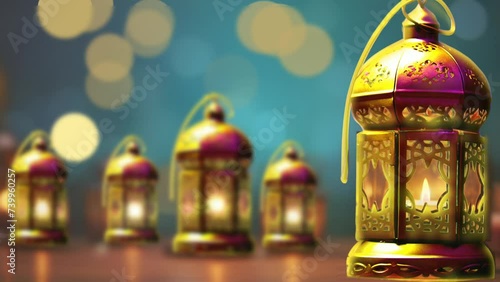Ramadan background golden lantern photo