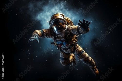 Astronaut floating in vastness of space, celebrating international day of human space flight